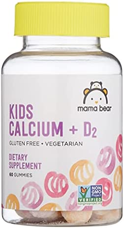 Amazon Brand - Mama Bear Kids Calcium + D, Bone Health, 60 Gummies (30 Day Supply), Non-GMO, Vegetarian, Gluten Free (Packaging May Vary)