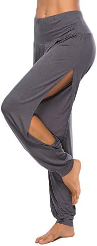AvaCostume Womens Harem Yoga Pants Side Slit Sport Workout Sweatpants