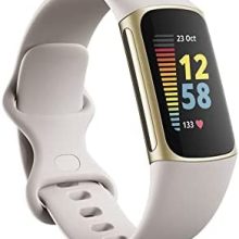 Fitbit Charge 5 Advanced Fitness & Health Tracker with Built-in GPS, Stress Management Tools, Sleep Tracking, 24/7 Heart Rate and More, Lunar White/Soft Gold, One Size (S &L Bands Included)