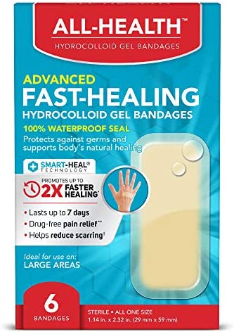 All Health Advanced Fast Healing Hydrocolloid Gel Bandages, Large, 6 ct | 2X Faster Healing for First Aid Blisters or Wound Care