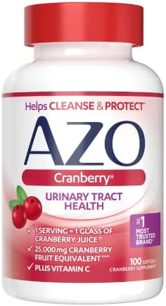 AZO Cranberry Urinary Tract Health Supplement, 1 Serving = 1 Glass of Cranberry Juice, Sugar Free Cranberry Pills, Non-GMO 100 Softgels
