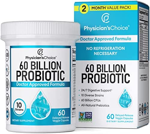 Physician's CHOICE Probiotics 60 Billion CFU - 10 Unique Strains + Organic Prebiotic, Crafted for Overall Digestive Health, Gut Health, Occasional Constipation, Gas & Bloating - 2 Month Supply