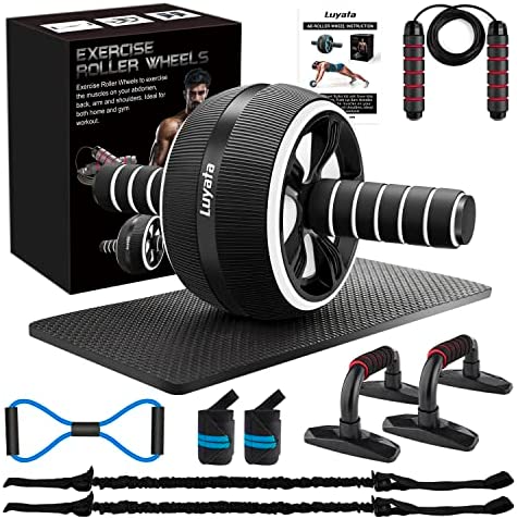 Ab Roller Wheel, 10-In-1 Ab Exercise Wheels Kit with Resistance Bands, Knee Mat, Jump Rope, Push-Up Bar - Home Gym Equipment for Men Women Core Strength & Abdominal Exercise