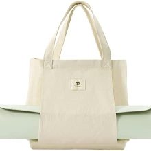 Moyaqi Canvas Tote Bag with Yoga Mat Carrier Pocket Carryall Shoulder Bag for Office, Workout, Pilates, Travel, Beach and Gym