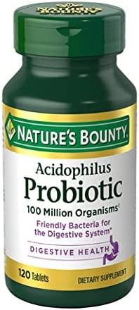 Nature’s Bounty Acidophilus Probiotic, Daily Probiotic Supplement, Supports Digestive Health, 1 Pack, 120 Tablets