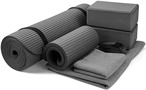 BalanceFrom GoYoga 7-Piece Set - Include Yoga Mat with Carrying Strap, 2 Yoga Blocks, Yoga Mat Towel, Yoga Hand Towel, Yoga Strap and Yoga Knee Pad