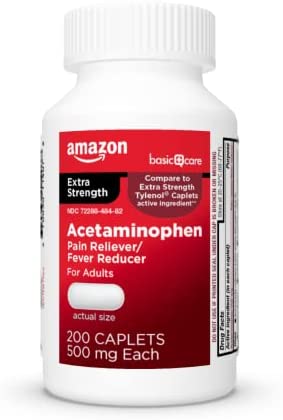Amazon Basic Care Extra Strength Pain Relief, Acetaminophen Caplets, 500 mg, 200 Count