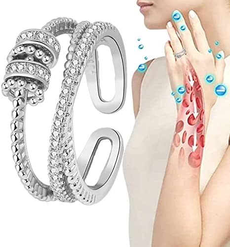 Fidget Toy JANSIO Threanic Triple-Spin Ring, JANSIO Triple Spin Ring for Weight Loss,Feelief Zirconica Triple Fidget Ring,Vikanda Thermogenic Moissanite Spinner Ring,Rings Anti Anxiety Ring (Silver)
