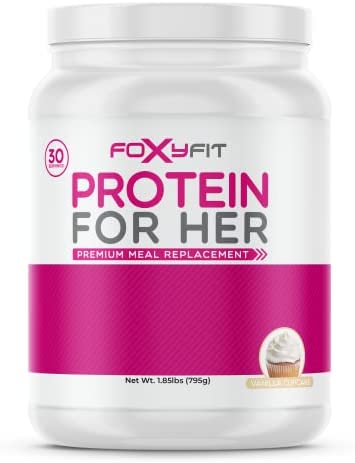 FoxyFit Protein for Her, Vanilla Cupcake Whey Protein Powder with CLA and Biotin for a Healthy Glow (1.85 lbs)