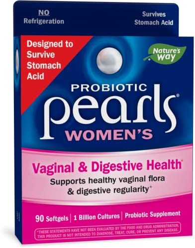 Nature’s Way Probiotic Pearls Women’s Probiotic Supplement, Vaginal & Digestive Health*, 1 Billion Cultures, No Refrigeration Required, 90 Softgels