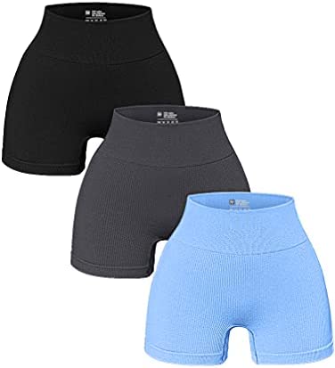 OQQ Women's 3 Piece Yoga Shorts Ribbed Seamless Workout High Waist Athletic Leggings