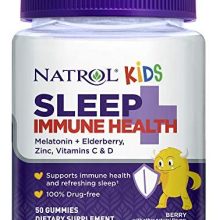 Natrol Kids Sleep+ Immune Health, Drug Free Sleep Aid and Immunity Support, Dietary Supplement, Melatonin, Zinc, Vitamin C and D, Elderberry, 50 Berry Flavored Gummies