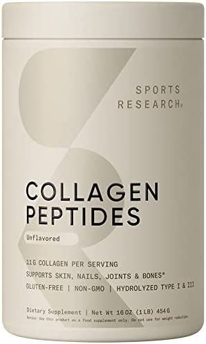Sports Research Collagen Powder Supplement - Vital for Workout Recovery, Skin, & Nails - Hydrolyzed Protein Peptides - Great Keto Friendly Nutrition for Men & Women - Mix in Drinks (16 Oz)