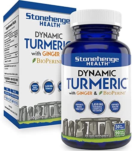 Stonehenge Health Dynamic Turmeric Curcumin with Ginger - High Potency - 1,650 mg Turmeric with 95% Curcuminoids & BioPerine, Supports Joint Pain & Inflammation, 90 Vegetarian Capsules