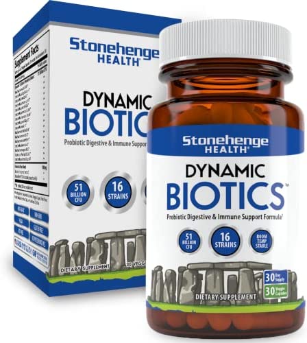 Stonehenge Health Probiotics 51 Billion CFU - 16 Strains, Prebiotic, Synbiotics Dynamic Biotics - Lactobacillus Acidophilus, Delayed Release, Shelf Stable, Non-GMO Gluten Free Veggie Capsule