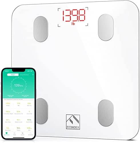 FITINDEX Smart Scale for Body Weight, Digital Bathroom Scale BMI Body Fat Scale Bluetooth Weighting Machine for People with Baby Mode, Accurate Body Composition Monitor Health Analyzer with App, 400lb