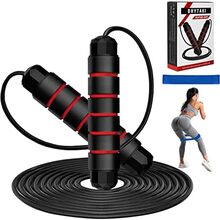 Jump Rope, Adjustable Jump Ropes for Fitness, Skipping Rope for Men Women Gift One Resistance Band, Tangle-Free Rapid Speed Jumping Rope for Kids with Ball Bearings, Jumprope for Home School Gym